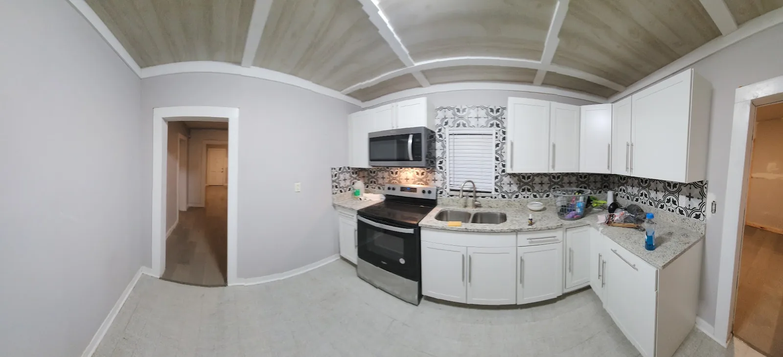 Finished kitchen with recessed ceiling lighting